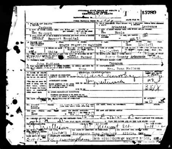 Edward Franklin death certificate